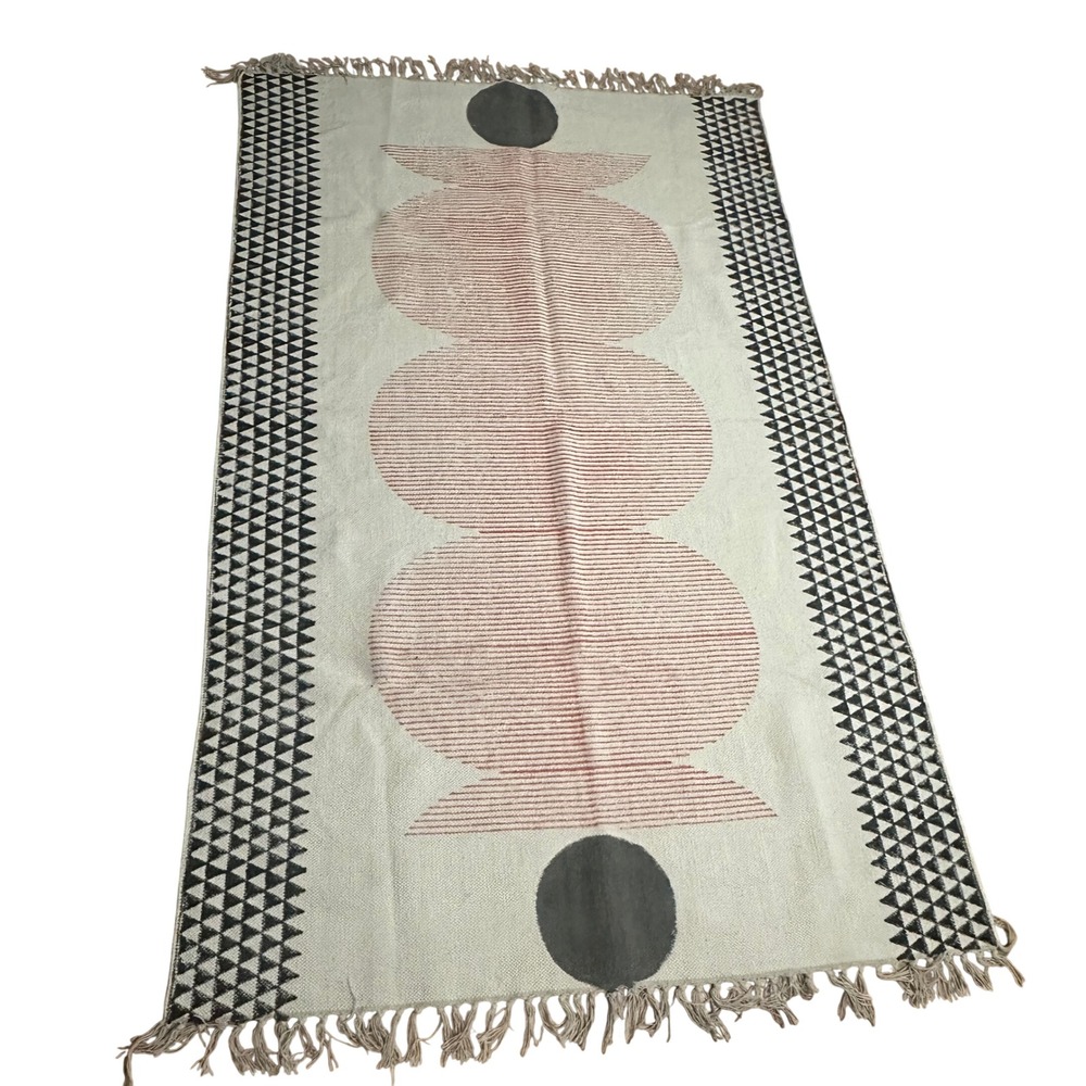 CQC Los Angeles Handmade Jaipur India Dhurrie Rug Geometric Tassel 72x46